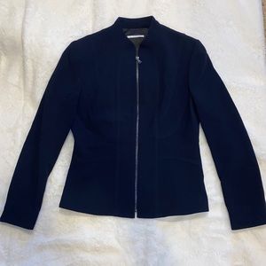 Tahari navy zip up blazer